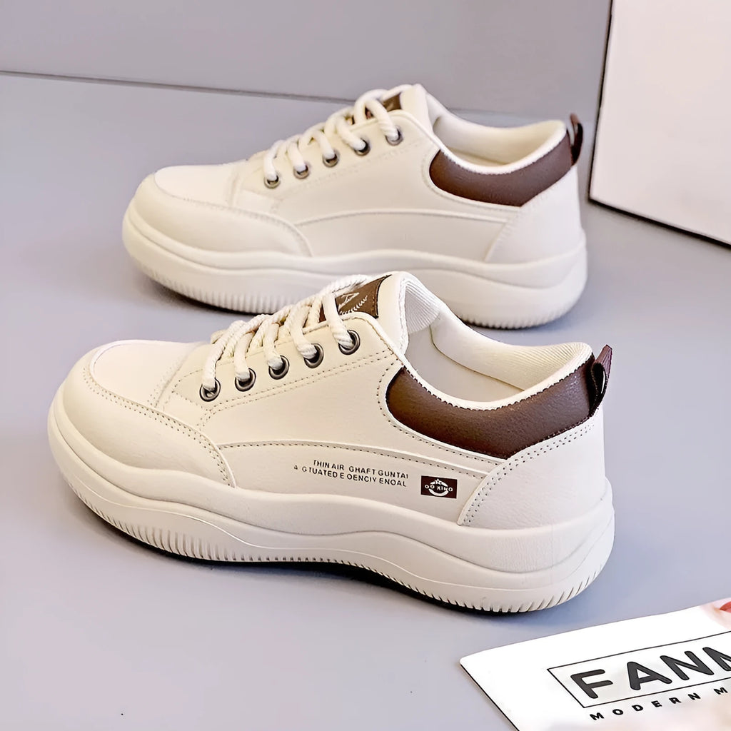 Women's white Korean-style leather pumps with cross straps and round toe