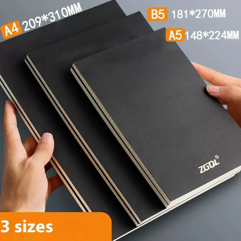 Tearable A5, B5 and A4 writing pads with 80 sheets, showing horizontal line, grid, and blank page options.