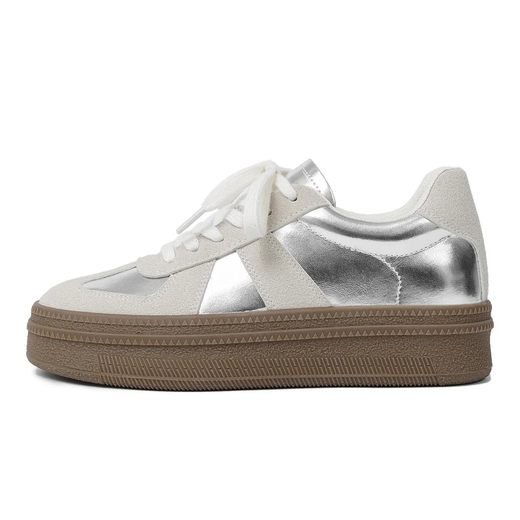 Retro round toe sports board shoes with cross shoulder straps in milky white colour