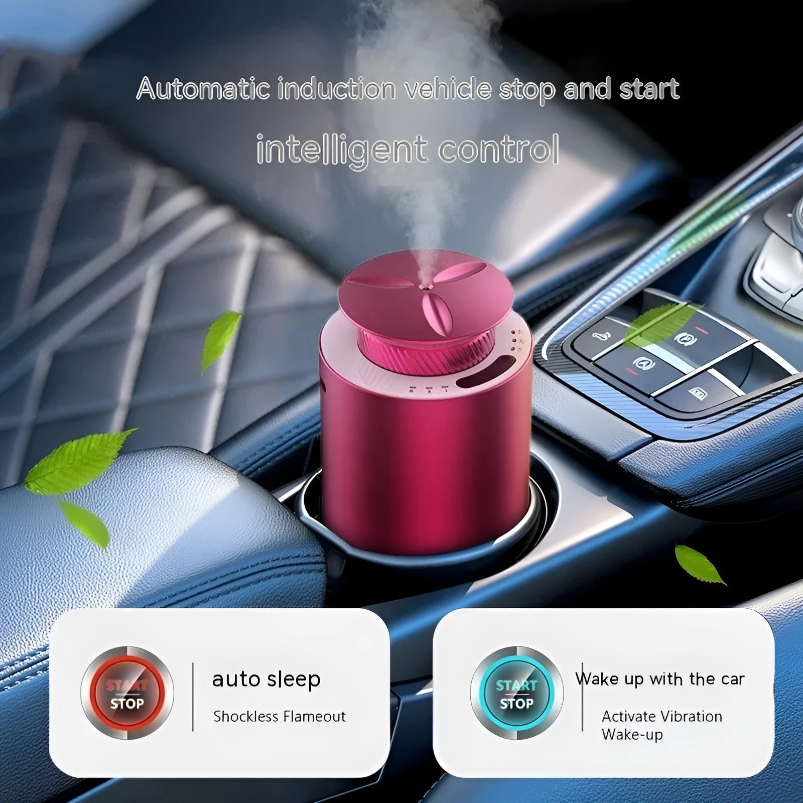 Small rechargeable metal column aroma diffuser in black with touch button and one fog export