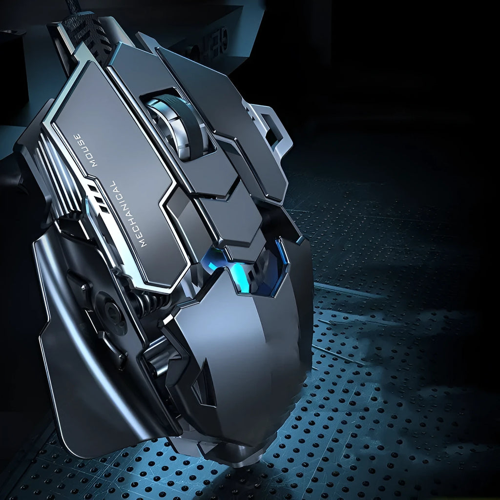 Forerunner MK500 wired esports gaming mouse in metallic black with metal weighted body and USB cable