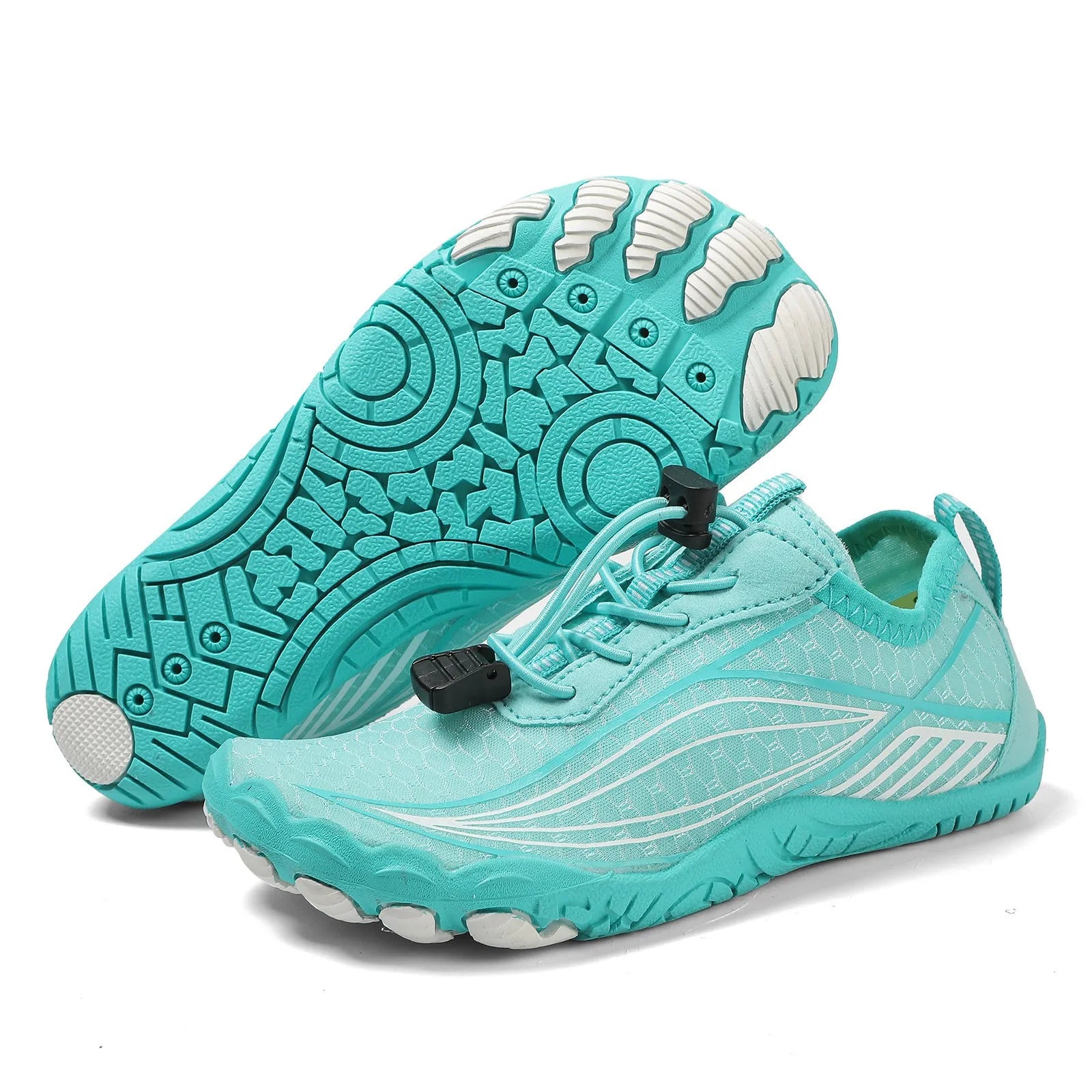 Children's quick-dry water shoes with rubber soles shown in multiple colours for beach and outdoor use