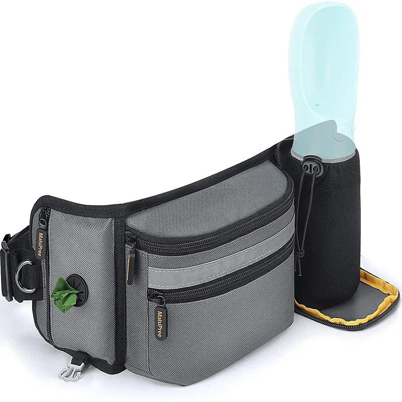 Multifunctional polyester striped pet fanny pack for running and dog training in black and grey