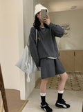 Women's milk blue knitted sweater and shorts set with animal embroidery pattern