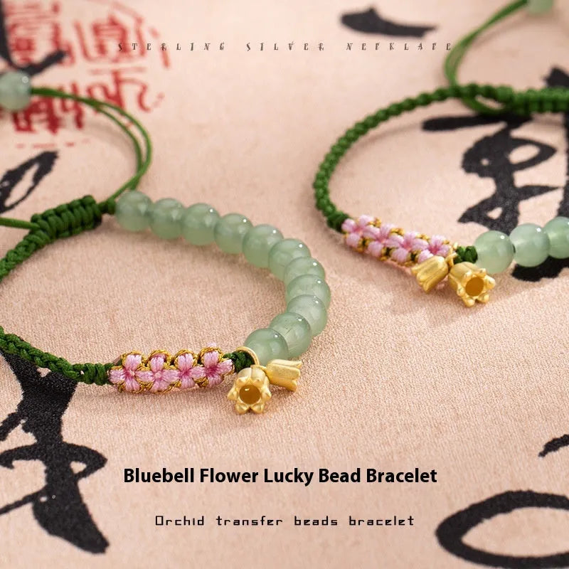 Hand woven red rope bracelet with flower charm, Lily Carrying Strap colour, national style for women