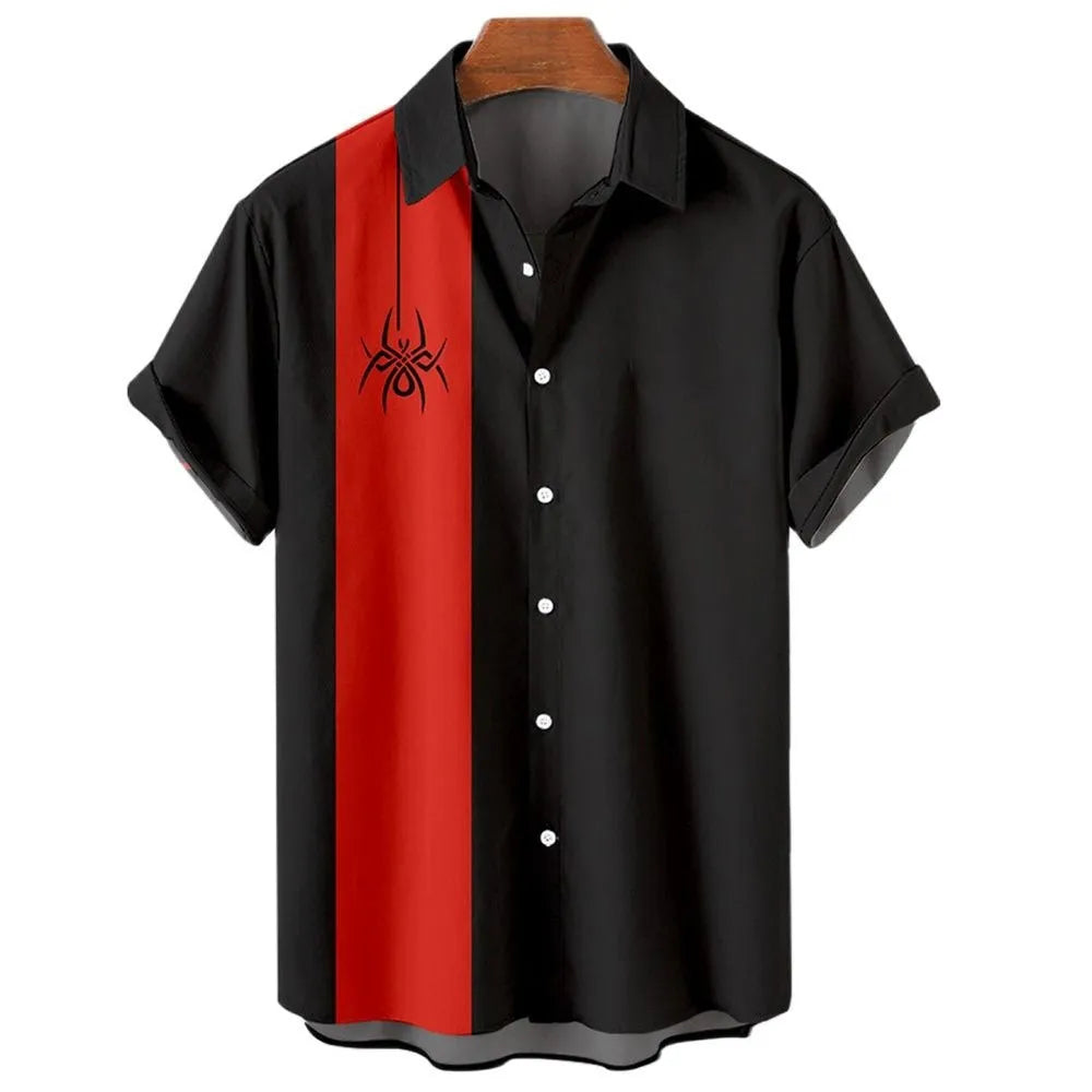 Men's striped Hawaiian shirt in polyester with button front and short sleeves