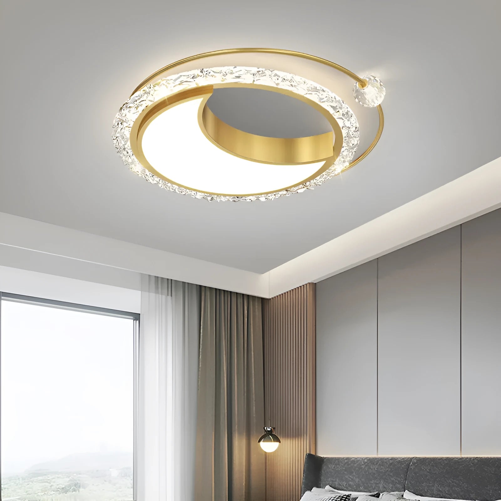 Nordic iron ceiling lamp in black 48cm size with three colour light settings for bedroom