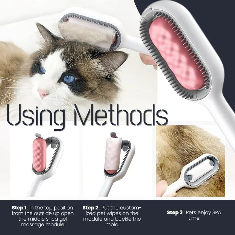 Green plastic hair removal comb for cats and dogs with disposable wipes sticker, 19cm long