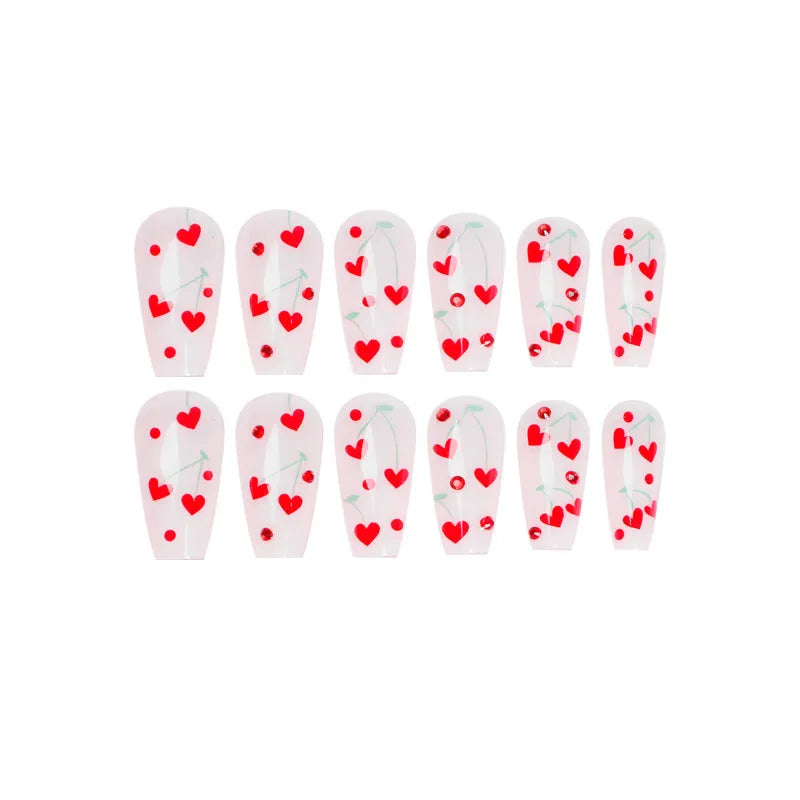 Pack of JP1601 red diamond and small cherry design nail armour stickers with glue bottle