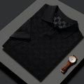 Men's Mulberry Silk short sleeve business casual sweater with lapels in Jacquard knit