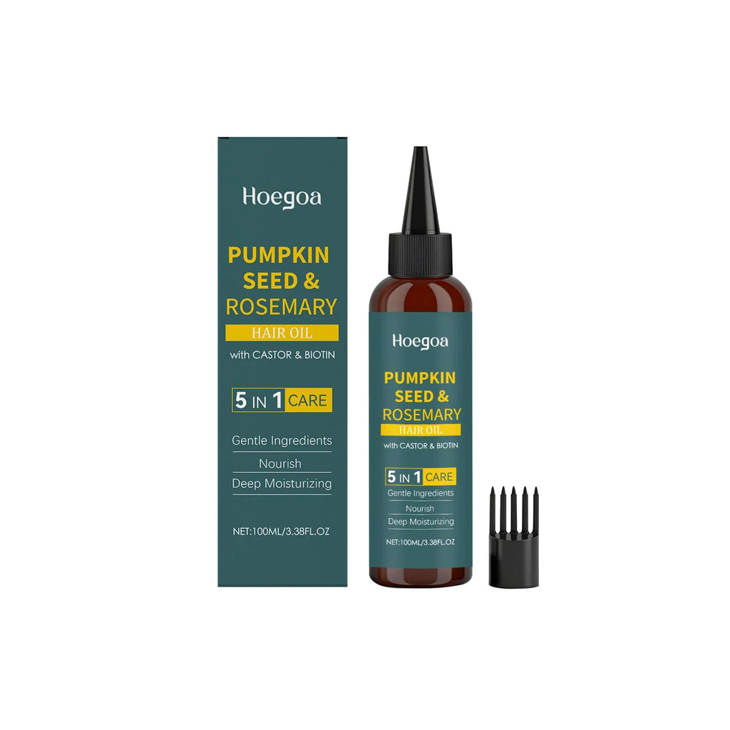Rosemary hair care essential oil 100 ml bottle with pointed applicator tip and hair comb