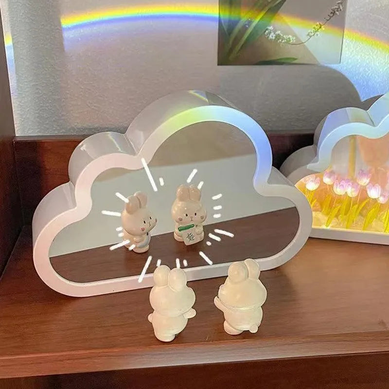 Tulip night lamp DIY kit with pink tulip LED light and mirror surface on a wooden desk