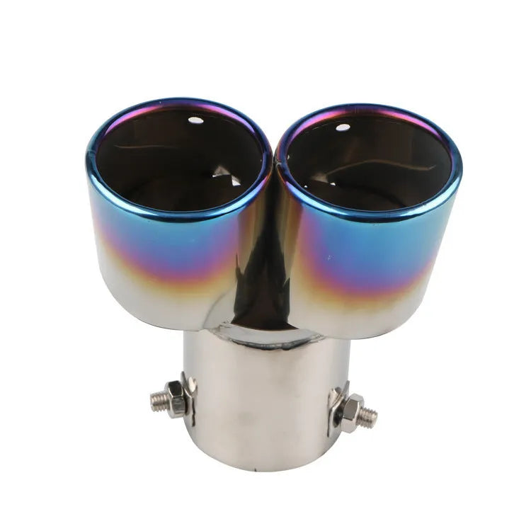 Universal car exhaust tail pipe in stainless steel, 145 mm, with a flat mouth and silver black finish