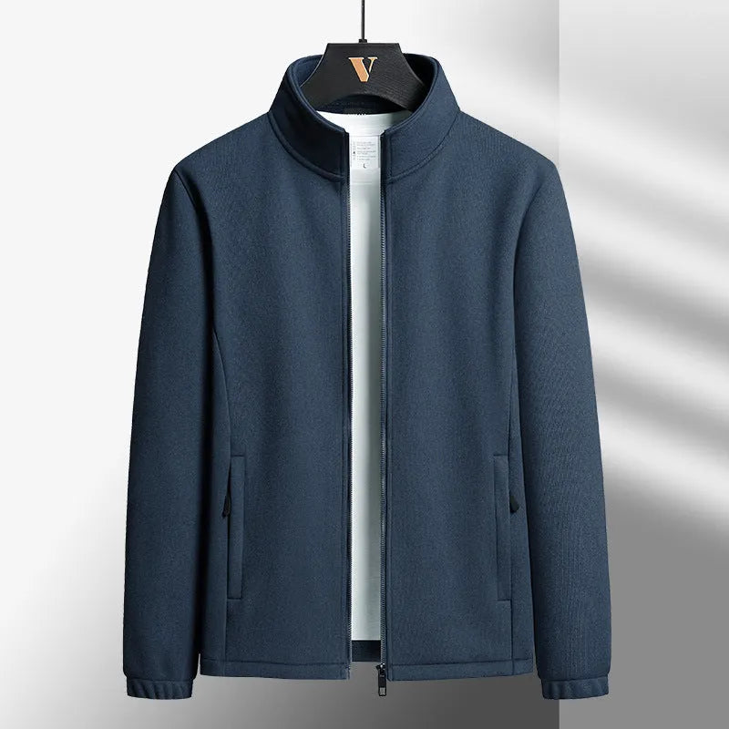 Men's grey Berber fleece coat cardigan with stand-up collar and front zipper