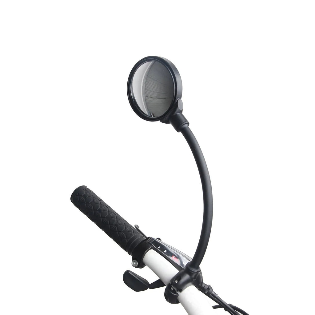 Hose adjustment bicycle rearview mirror in black colour with metal construction for universal handlebar fit