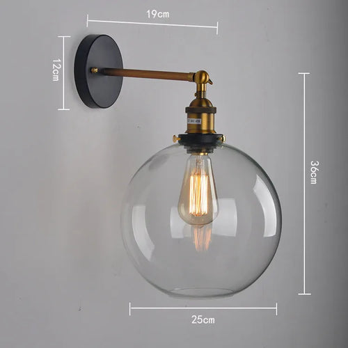 20cm retro round ball glass wall lamp with aluminium holder in amber glass shade