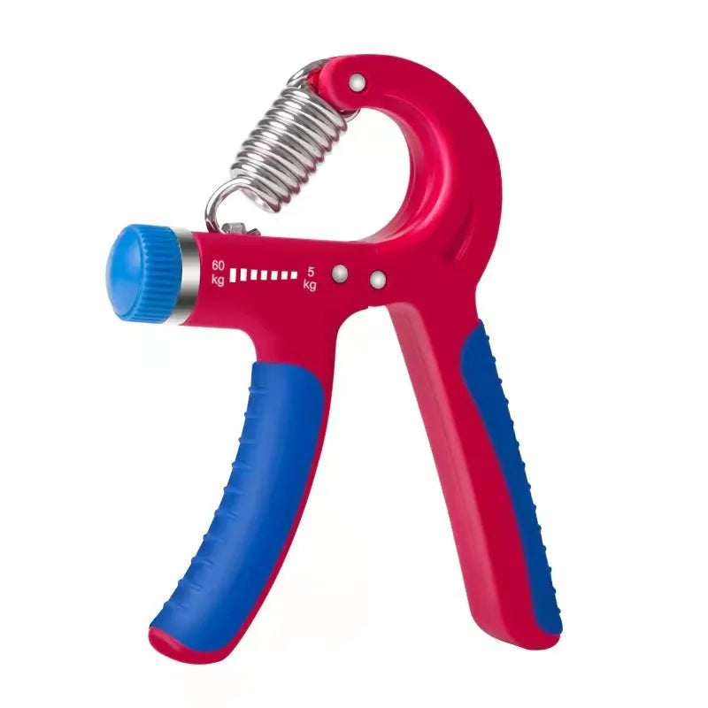 Adjustable counting hand gripper with black handles and built-in mechanical counter on a white background