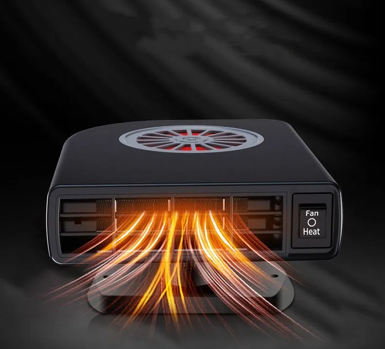 Black vehicle-mounted car heater with adjustable vents for defrosting and air purification