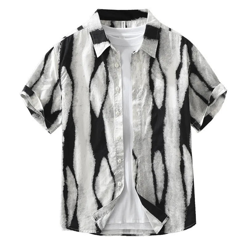Retro striped pure cotton short sleeve cardigan shirt in loose fit