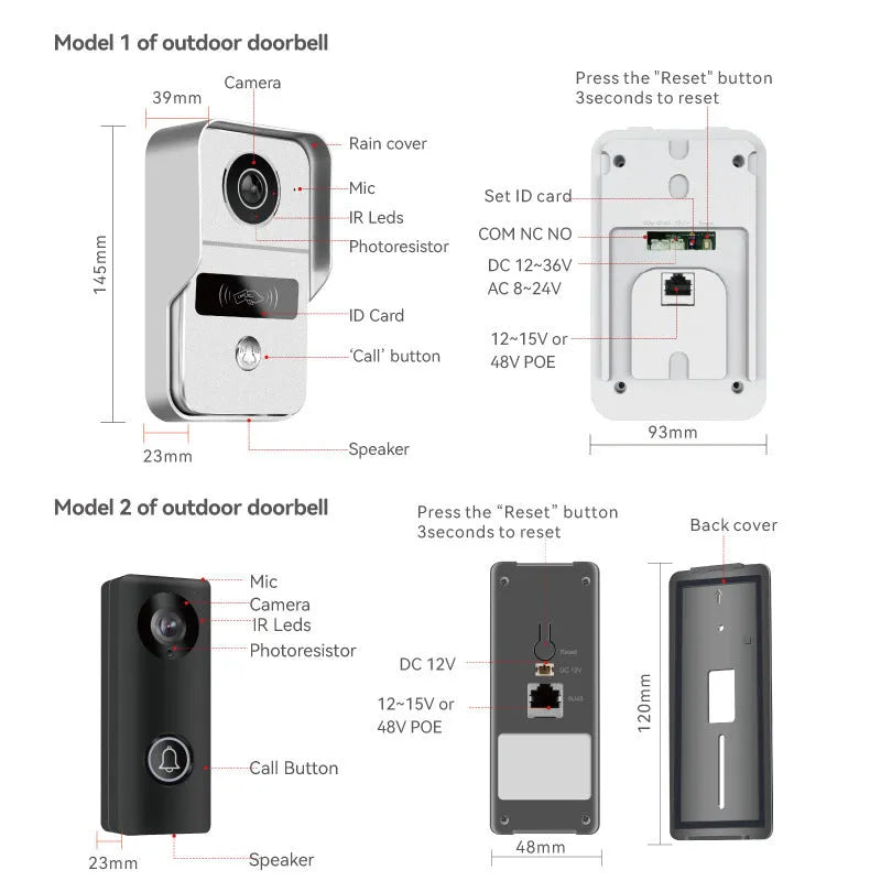 10-inch HD video intercom doorbell system with outdoor camera and indoor monitor unit.
