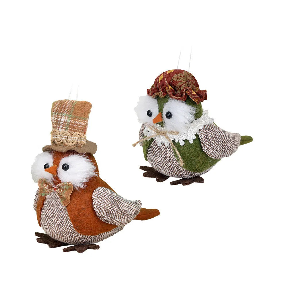 Orange or green owl harvest bird fabric pendant ornament for window or desktop Thanksgiving decoration