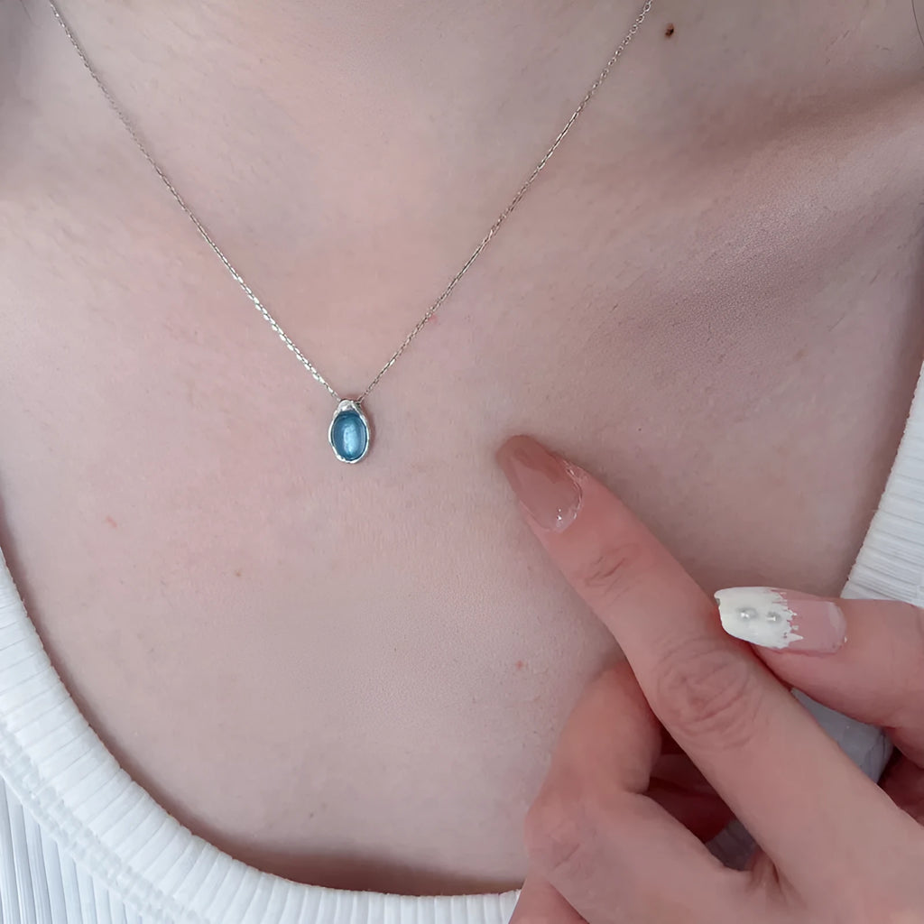 Navy blue geometric water drop necklace on adjustable 41-50cm copper chain