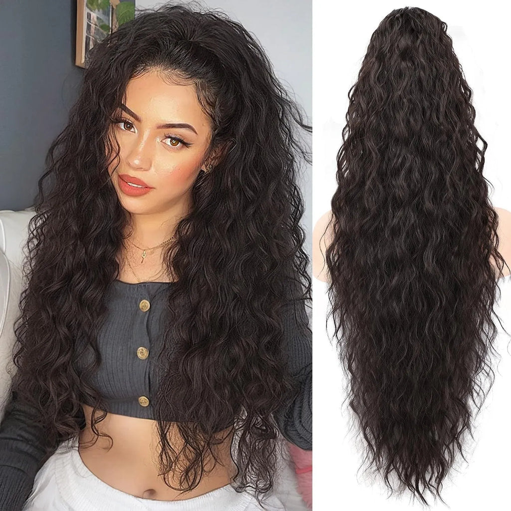 30 inch grip ponytail fluffy long curly synthetic hair horse tail wig in high temperature fibre