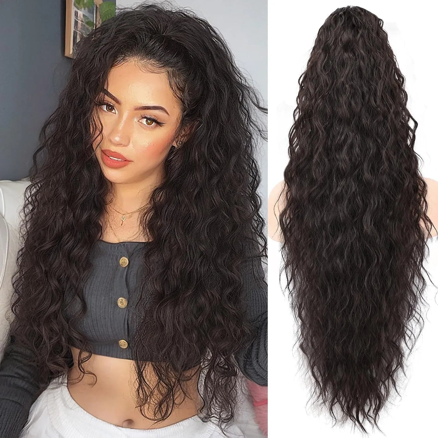 30 inch grip ponytail fluffy long curly synthetic hair horse tail wig in high temperature fibre