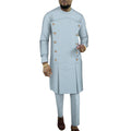 Fashion African men's striped cotton two-piece set with long sleeve top and trousers in six colours