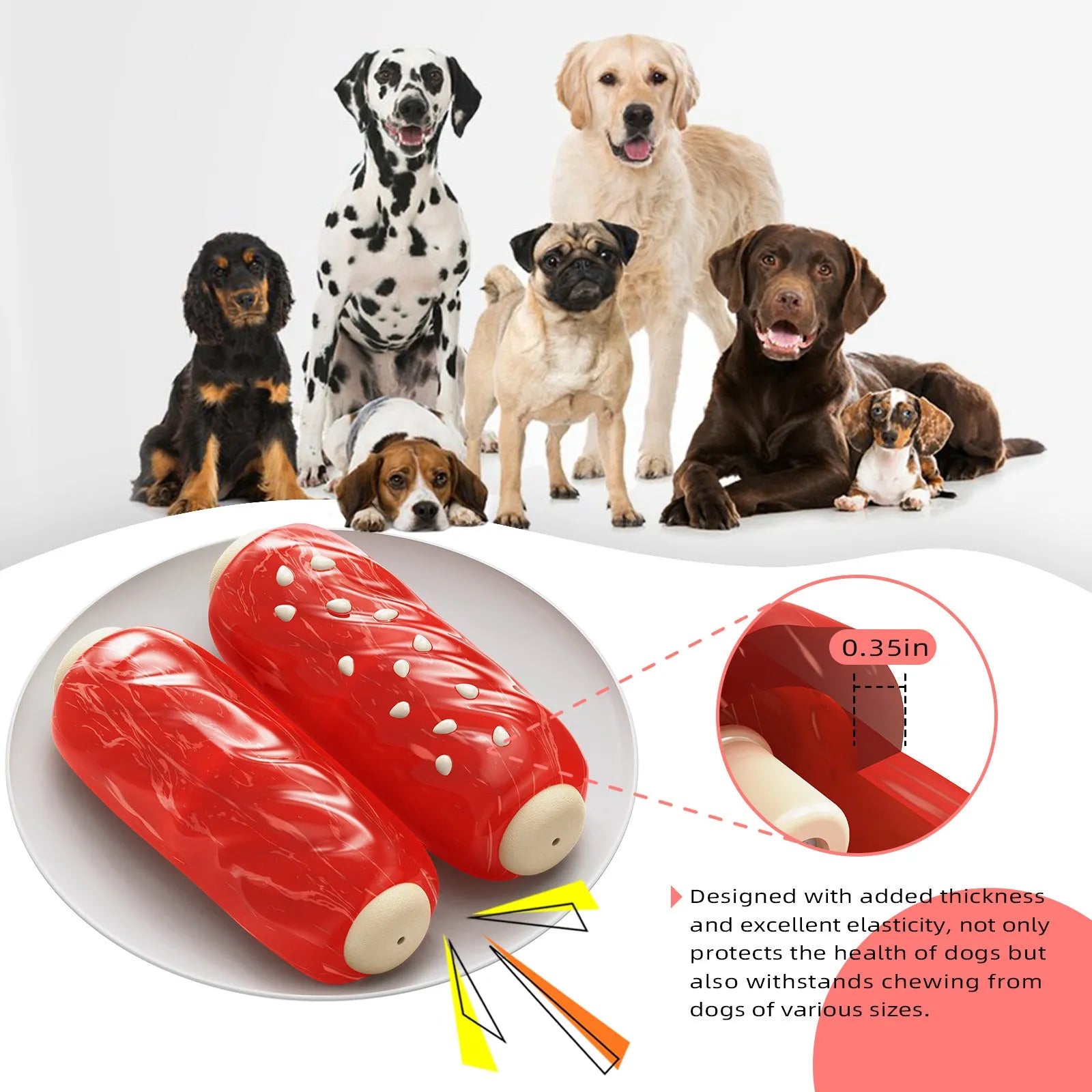 Primary colour plastic glue toothbrush-shaped dog chew toy with textured molar rod design