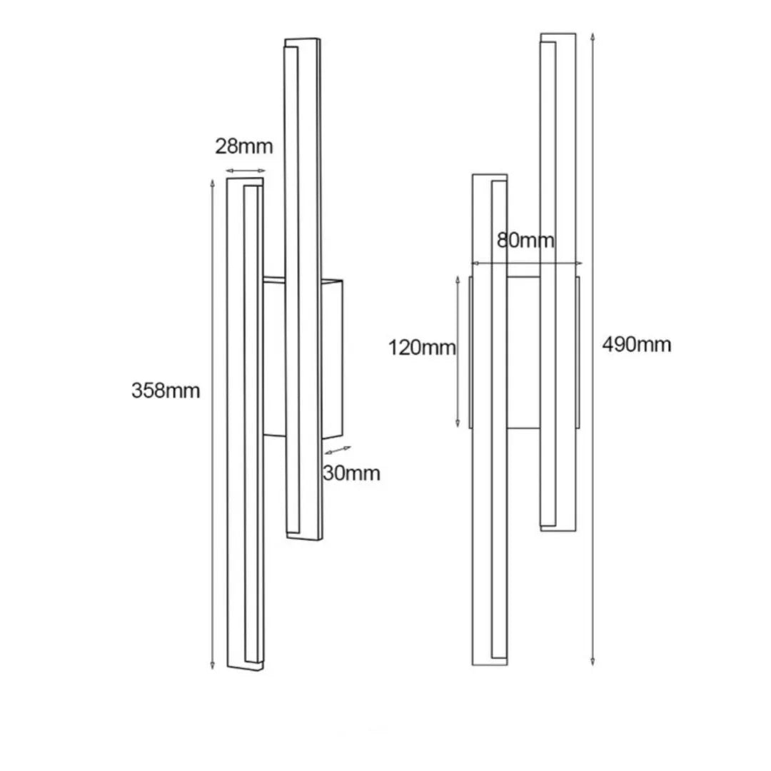 Gold double line wall lamp, 500mm long, with modern design.
