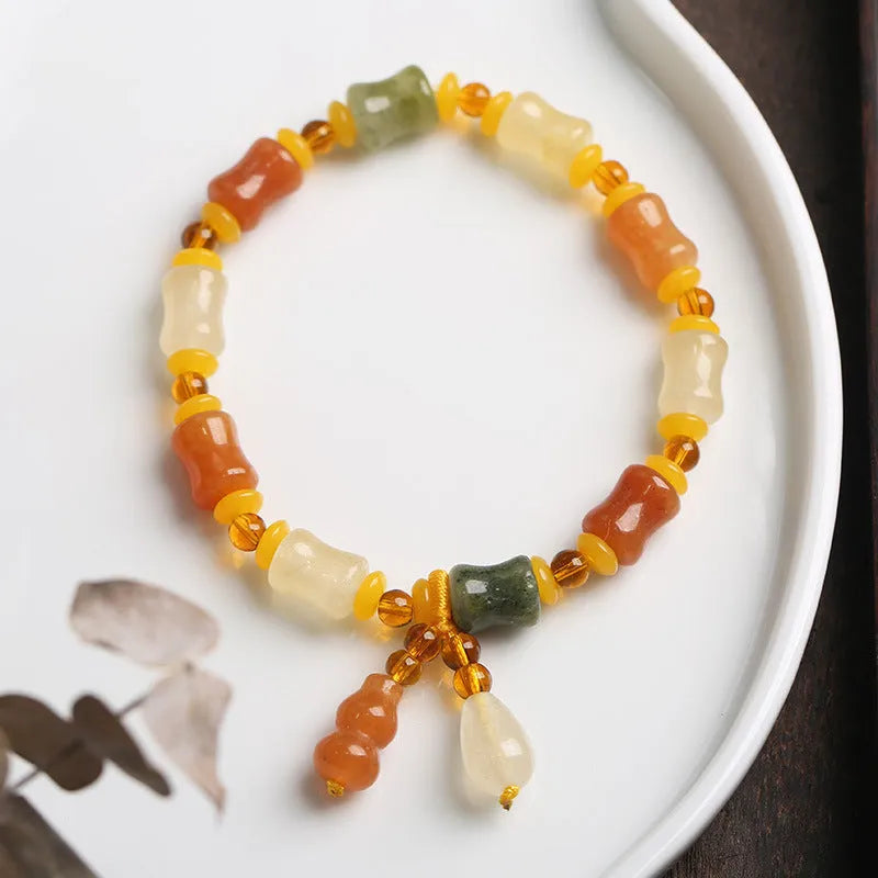 Natural Xinjiang Jinsi Jade small bone beads bracelet Chinese style geometric shape auspicious pattern 10.5x8mm