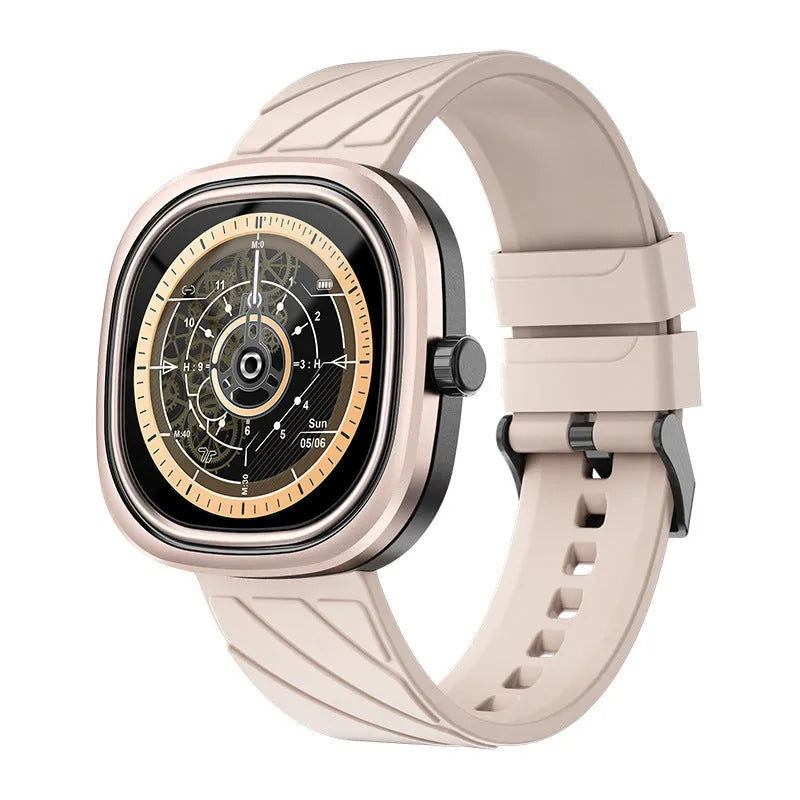 Bluetooth smartwatch with 1.32-inch colour touchscreen on silicone wristband showing fitness tracking display