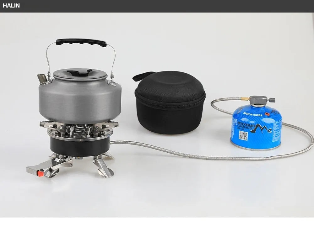 Silver portable split camping stove with stainless steel construction and 100cm hose
