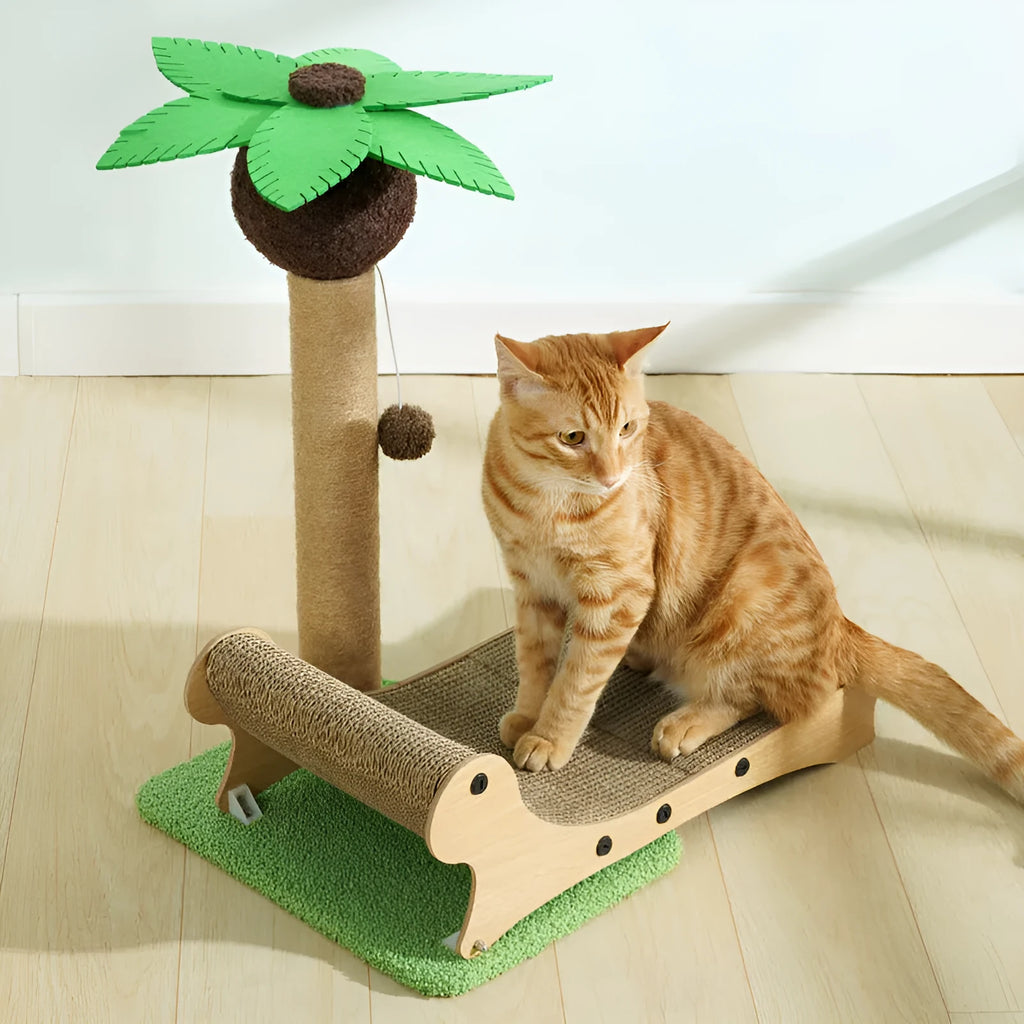 Wooden beach chair cat nest with scratch board and hemp mat for cats