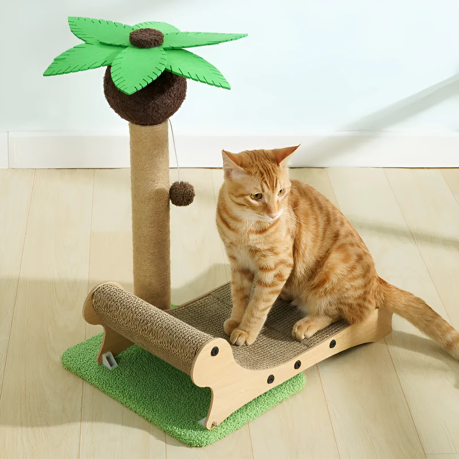 Wooden beach chair cat nest with scratch board and hemp mat for cats