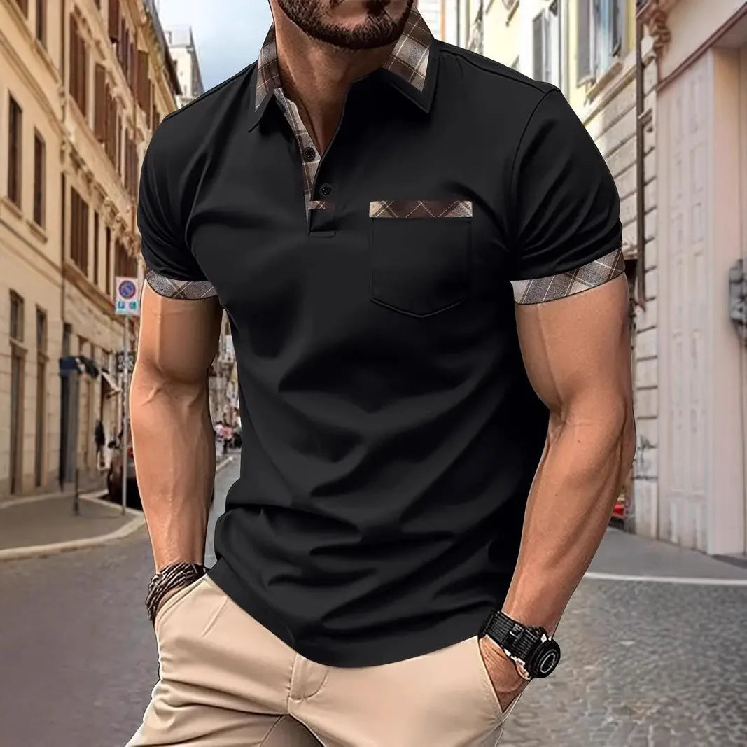 Men's plaid colourblock short sleeve t-shirt in loose fit available in multiple colours