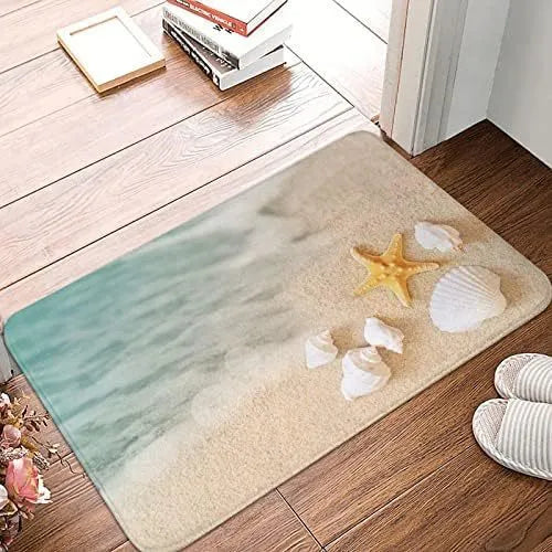 Personalised square flannel floor mat in a choice of coastal, marble, cherry, strawberry and cow print designs