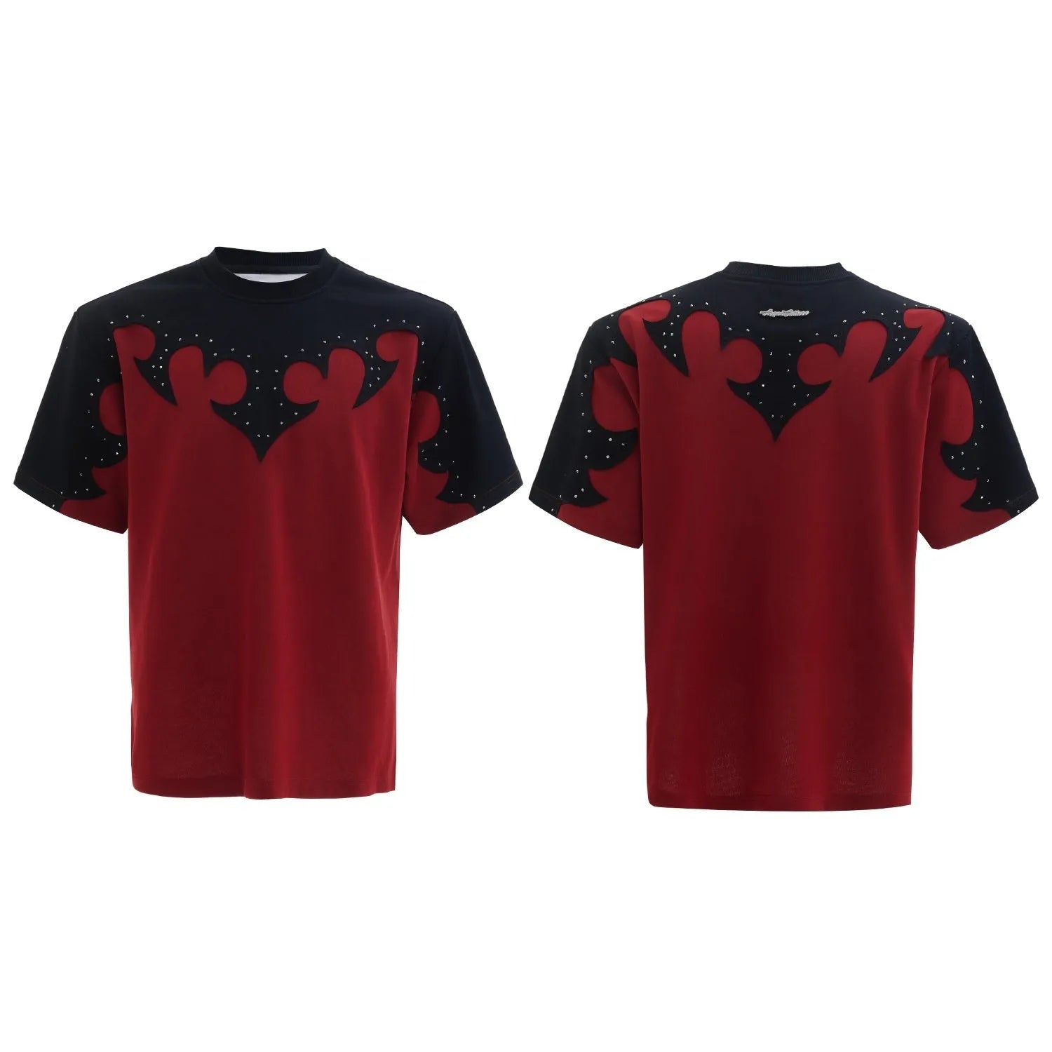 Men's cotton shirt with three-dimensional stitching and burnt flower rhinestone decoration in loose fit