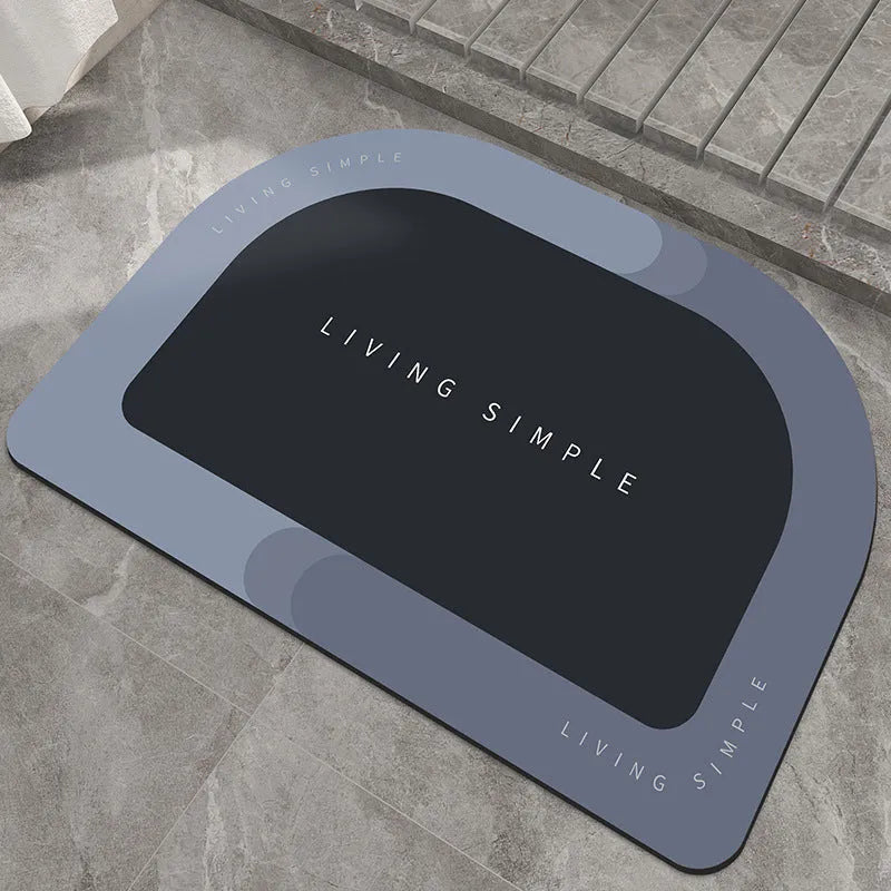 Oval super absorbent quick-dry bath mat with non-slip rubber bottom in grey, 40x60cm