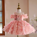 Pink girls' princess pettiskirt in polyester fibre with full layered skirt for 80-150cm height