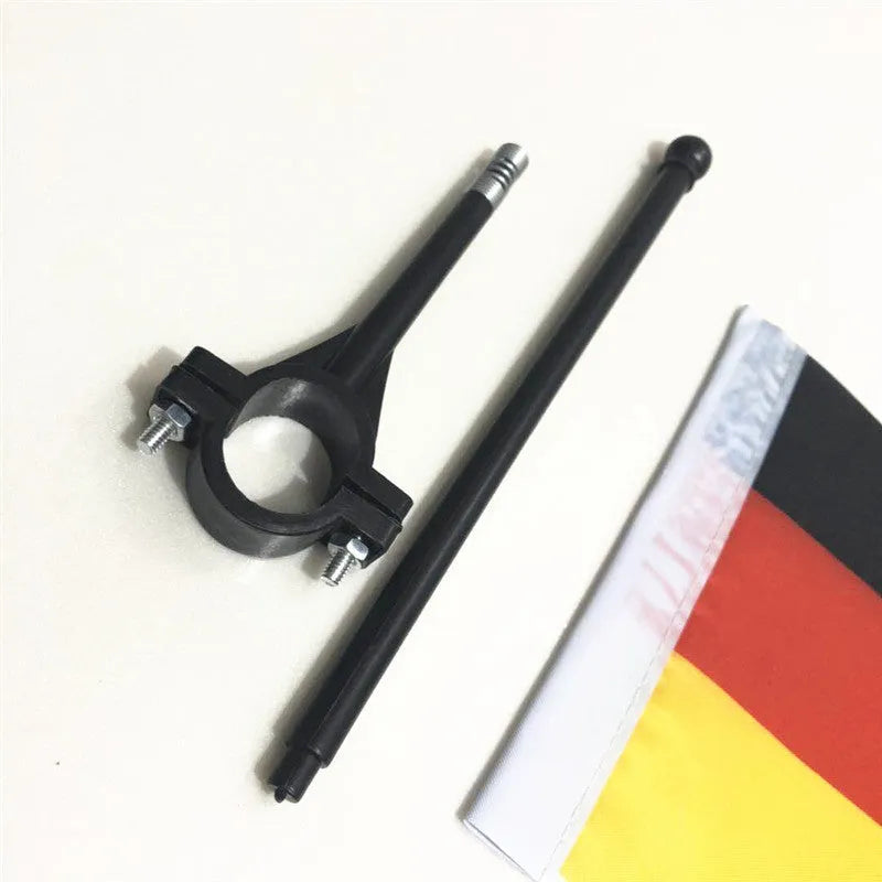 Handlebar flagpole with plastic pole and square polyester flag for bicycle and motorcycle attachment