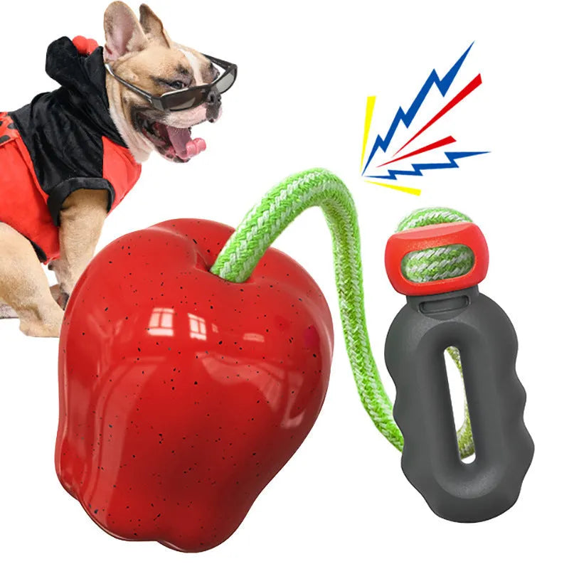 Green plastic dog molar ball toy with food dropping design for outdoor fetch and enrichment
