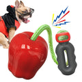 Green plastic dog molar ball toy with food dropping design for outdoor fetch and enrichment
