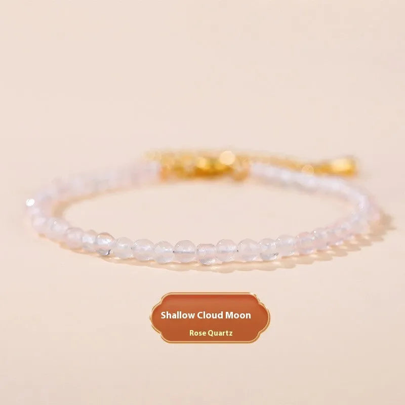 Natural strawberry quartz crystal bracelet with 3mm diamond-cut beads on adjustable cord