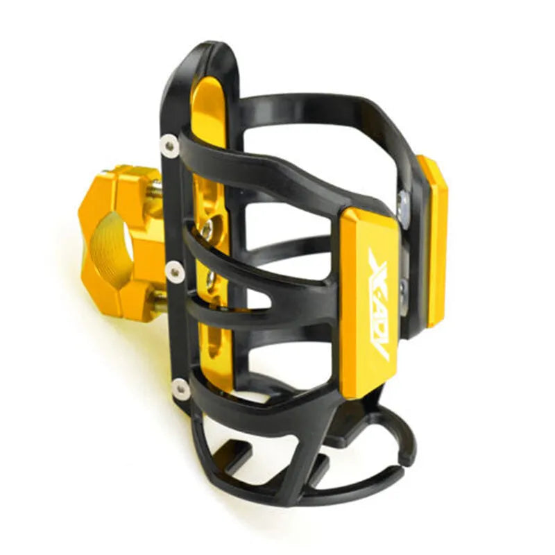 Water bottle cage mounted on Honda X-ADV scooter bumper in selected colour