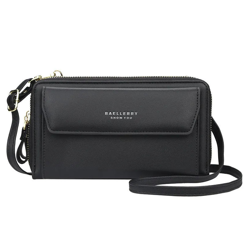 Red PU leather ladies diagonal messenger bag with double zipper and large capacity design