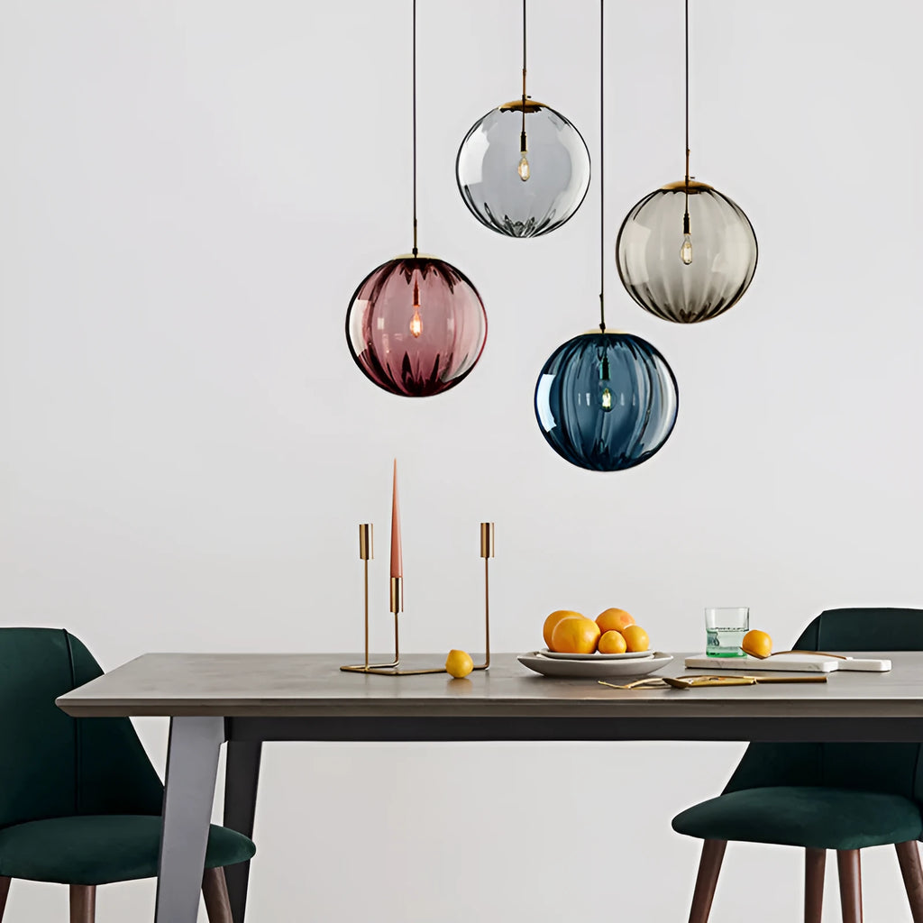 Modern Nordic water-wave glass ball chandelier in amber for bedroom dining room pendant lamp