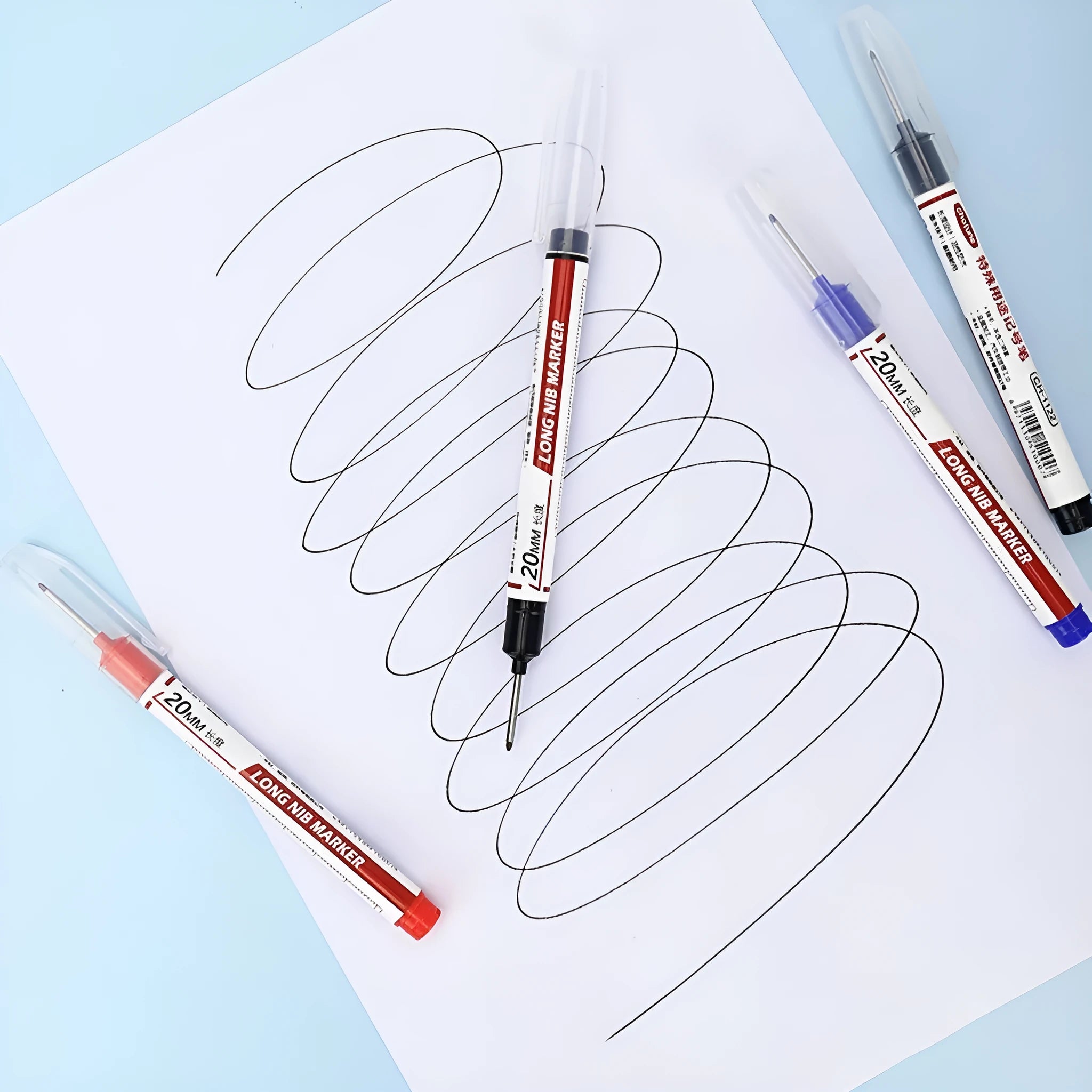 Multi-Color Deep Hole Long Head Marking Pen with 20mm tip in black, red, blue, and green