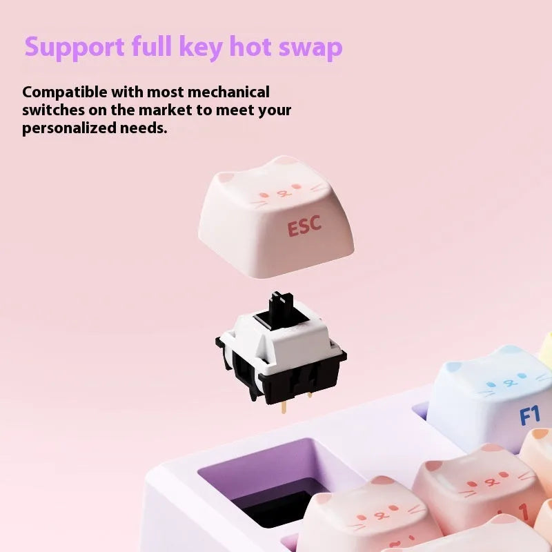 MG108B coloured sugar cat design mechanical keyboard with piano switches and Bluetooth connectivity
